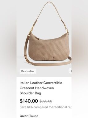 Quince Taupe Italian made Handwoven Convertible Crescent Shoulder Bag